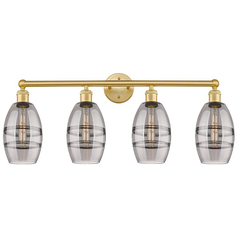 Image 1 Edison Vaz 32.88"W 4-Light Oiled Bronze Bath Vanity Light w/ Blue Shad