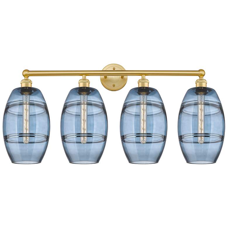 Image 1 Edison Vaz 32.88"W 4-Light Oiled Bronze Bath Vanity Light w/ Clear Sha