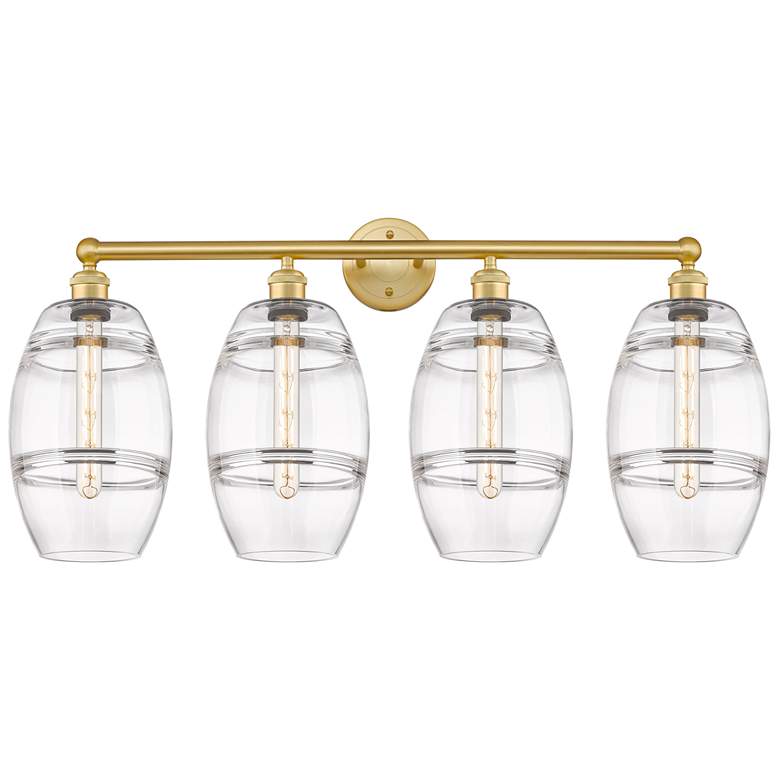 Image 1 Edison Vaz 32.88"W 4-Light Oiled Bronze Bath Vanity Light w/ Smoke Sha