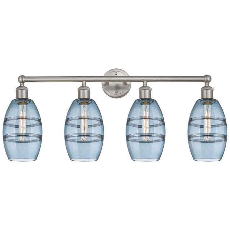 Image 1 Edison Vaz 32.88"W 4-Light Satin Gold Bath Vanity Light w/ Blue Shade