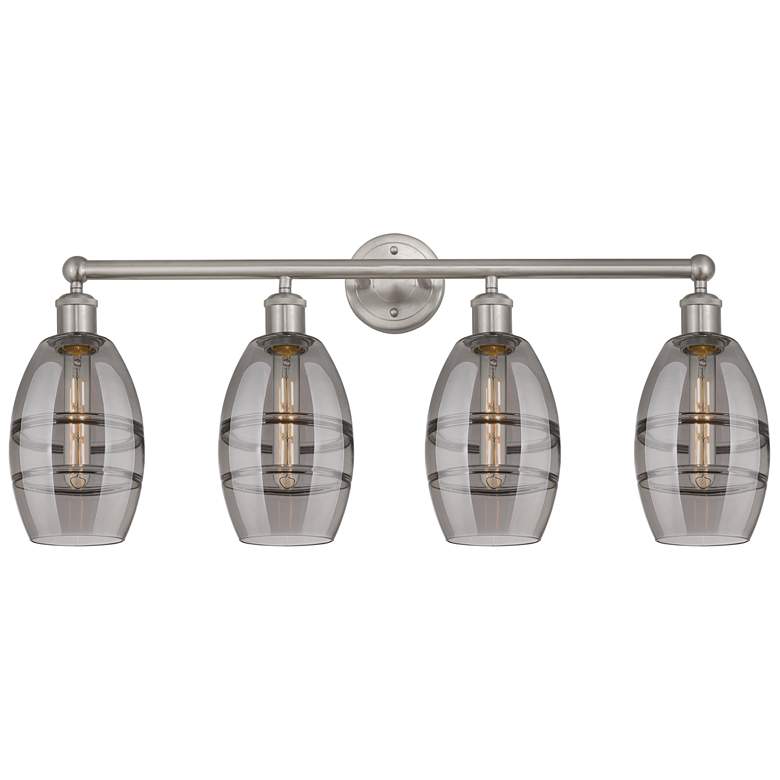 Image 1 Edison Vaz 32.88"W 4-Light Satin Gold Bath Vanity Light w/ Smoke Shade