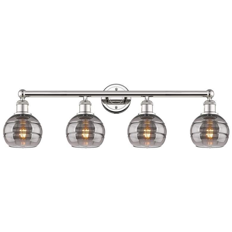 Image 1 Edison Vaz 35"W 4-Light Antique Brass Bath Vanity Light w/ Smoke Shade