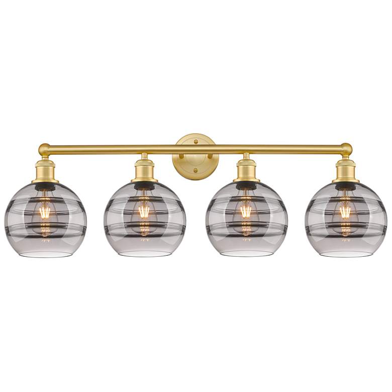 Image 1 Edison Vaz 35"W 4-Light Matte Black Bath Vanity Light w/ Blue Shade