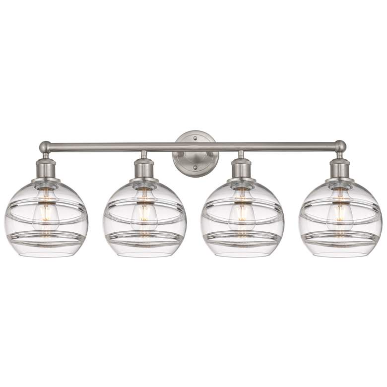 Image 1 Edison Vaz 35"W 4-Light Polished Nickel Bath Vanity Light w/ Clear Sha