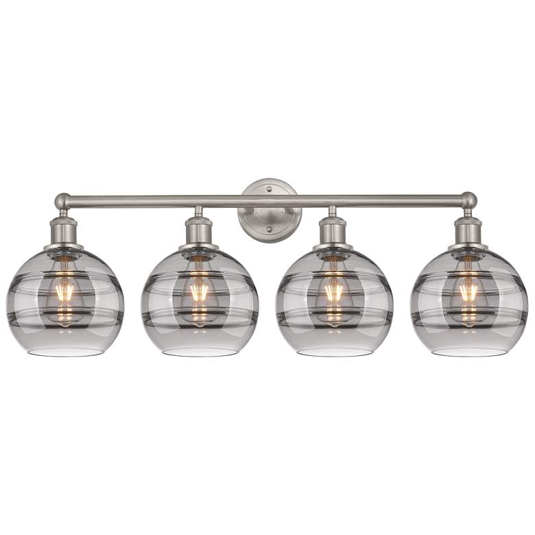 Image 1 Edison Vaz 35"W 4-Light Polished Nickel Bath Vanity Light w/ Smoke Sha