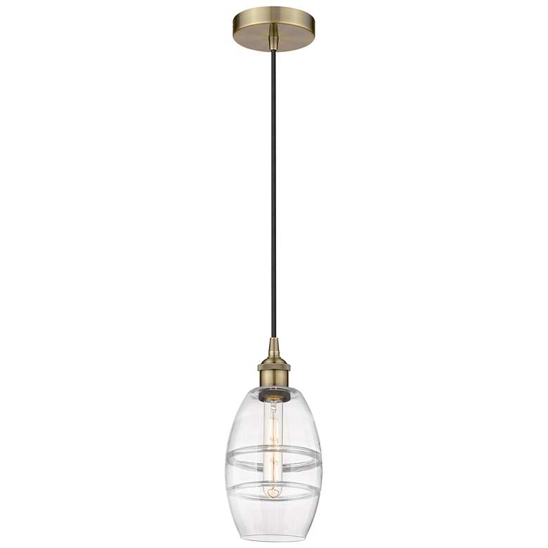 Image 1 Edison Vaz 5.88" Wide Antique Brass Cord Hung Mini Pendant With Clear