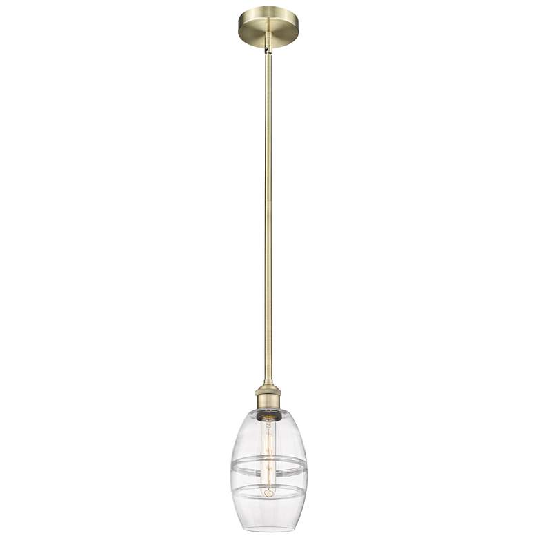 Image 1 Edison Vaz 5.88" Wide Antique Brass Stem Hung Mini Pendant With Clear