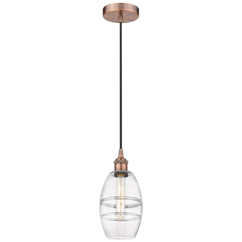 Image 1 Edison Vaz 5.88" Wide Antique Copper Cord Hung Mini Pendant w/ Clear S