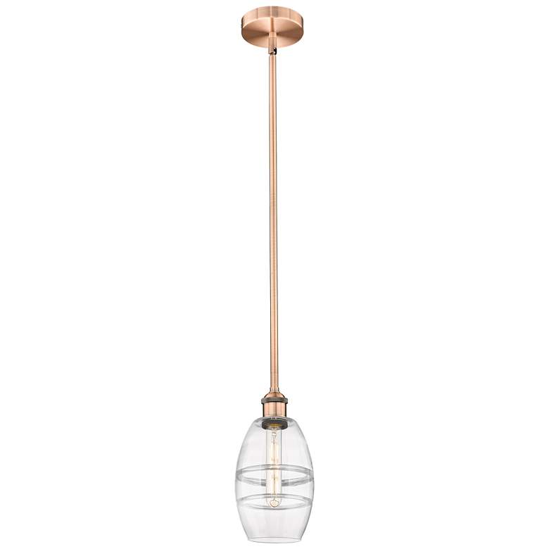 Image 1 Edison Vaz 5.88" Wide Antique Copper Stem Hung Mini Pendant w/ Clear S
