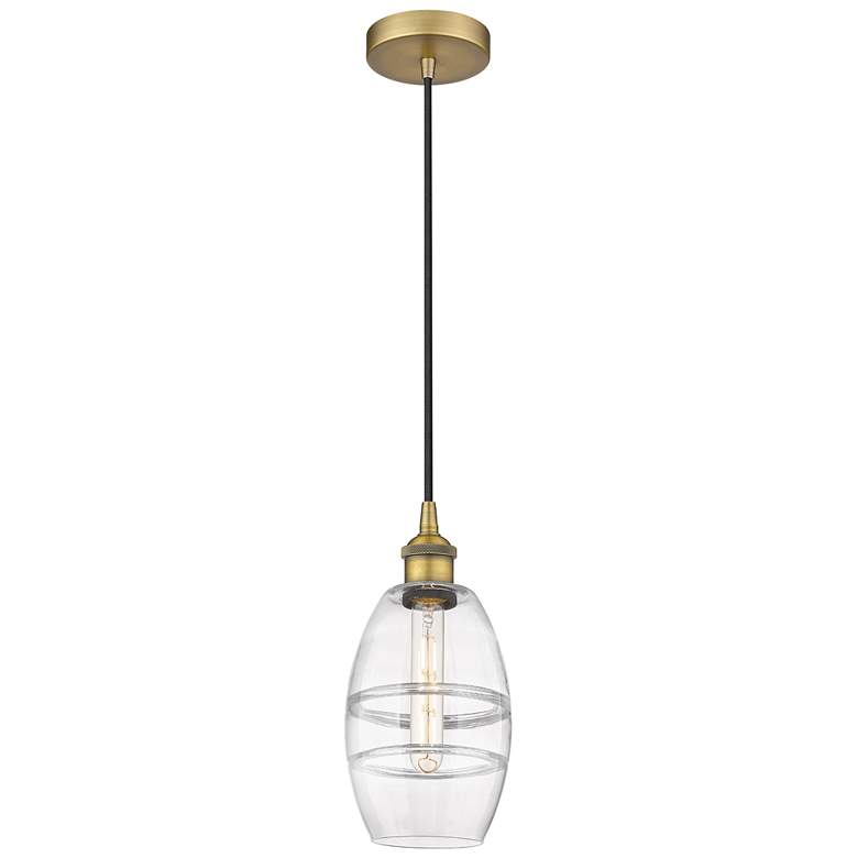 Image 1 Edison Vaz 5.88" Wide Brushed Brass Cord Hung Mini Pendant With Clear