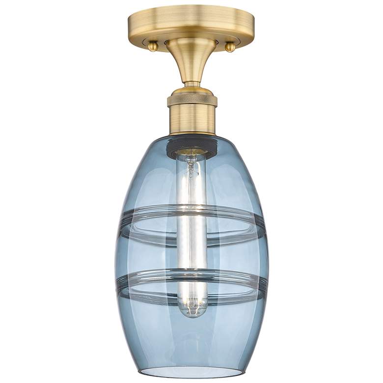 Image 1 Edison Vaz 5.88" Wide Brushed Brass Semi-Flush Mount w/ Princess Blue