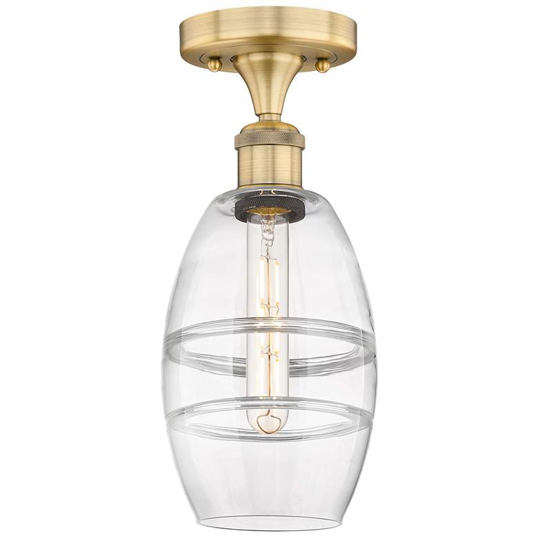 Image 1 Edison Vaz 5.88" Wide Brushed Brass Semi-Flush Mount With Clear Shade
