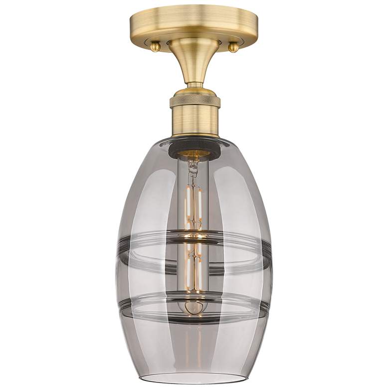 Image 1 Edison Vaz 5.88" Wide Brushed Brass Semi-Flush Mount With Light Smoke