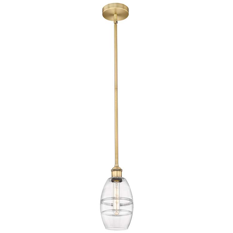 Image 1 Edison Vaz 5.88" Wide Brushed Brass Stem Hung Mini Pendant With Clear
