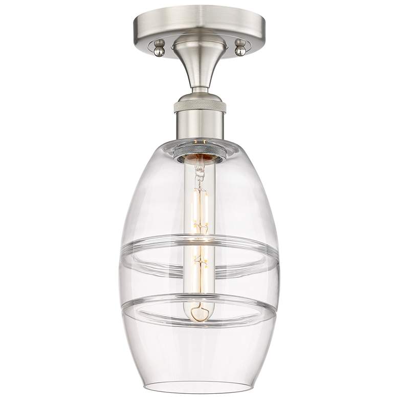 Image 1 Edison Vaz 5.88" Wide Brushed Satin Nickel Semi-Flush Mount w/ Clear S