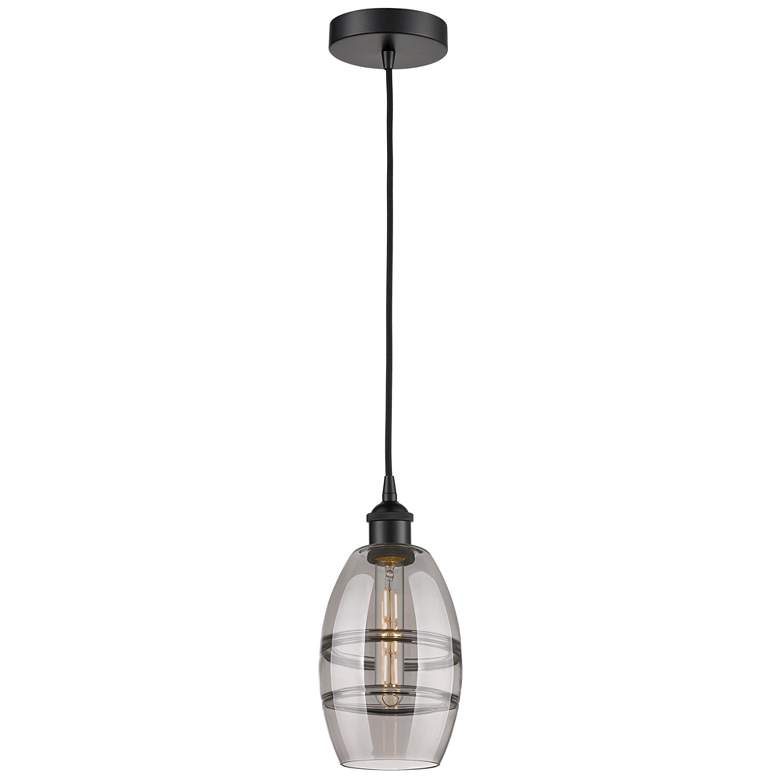 Image 1 Edison Vaz 5.88" Wide Matte Black Corded Mini Pendant w/ Light Smoke S