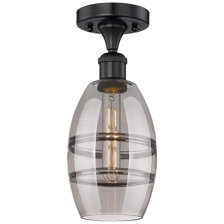 Image 1 Edison Vaz 5.88" Wide Matte Black Semi-Flush Mount With Light Smoke Sh