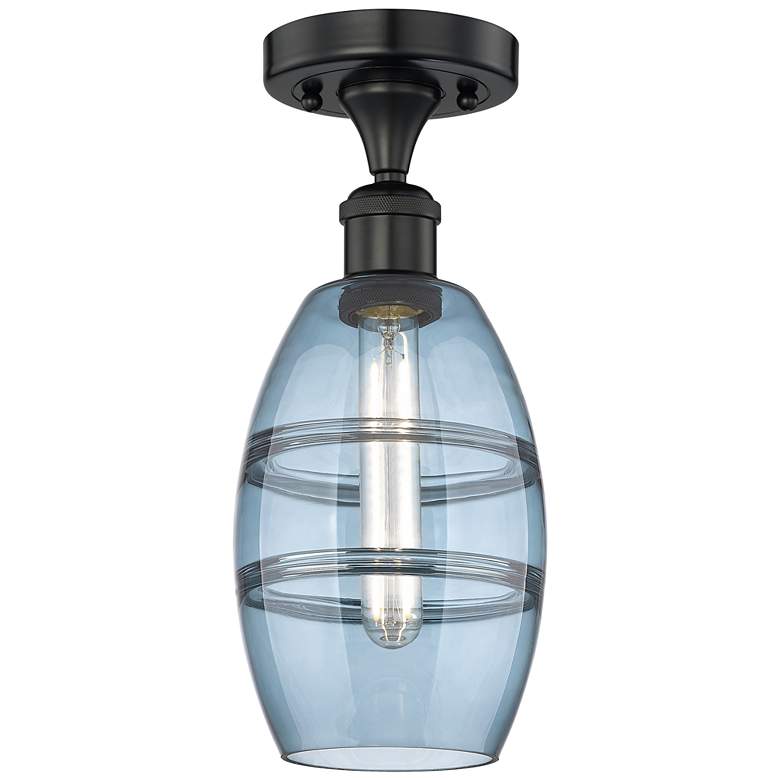 Image 1 Edison Vaz 5.88" Wide Matte Black Semi-Flush Mount With Princess Blue