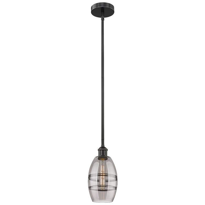 Image 1 Edison Vaz 5.88" Wide Matte Black Stemmed Mini Pendant w/ Light Smoke