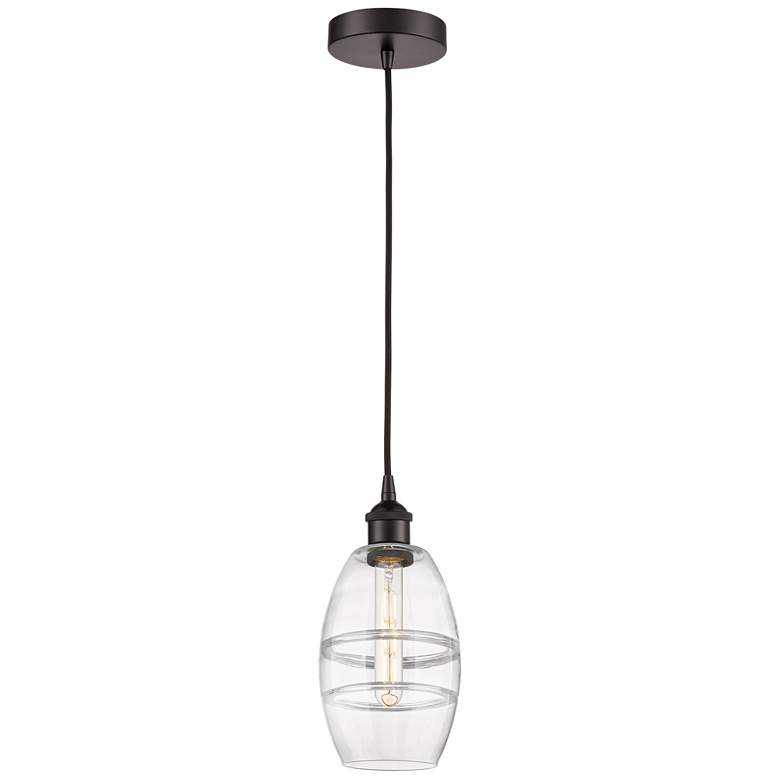 Image 1 Edison Vaz 5.88" Wide Oil Rubbed Bronze Corded Mini Pendant w/ Clear S