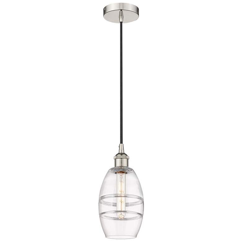 Image 1 Edison Vaz 5.88" Wide Polished Nickel Cord Hung Mini Pendant w/ Clear