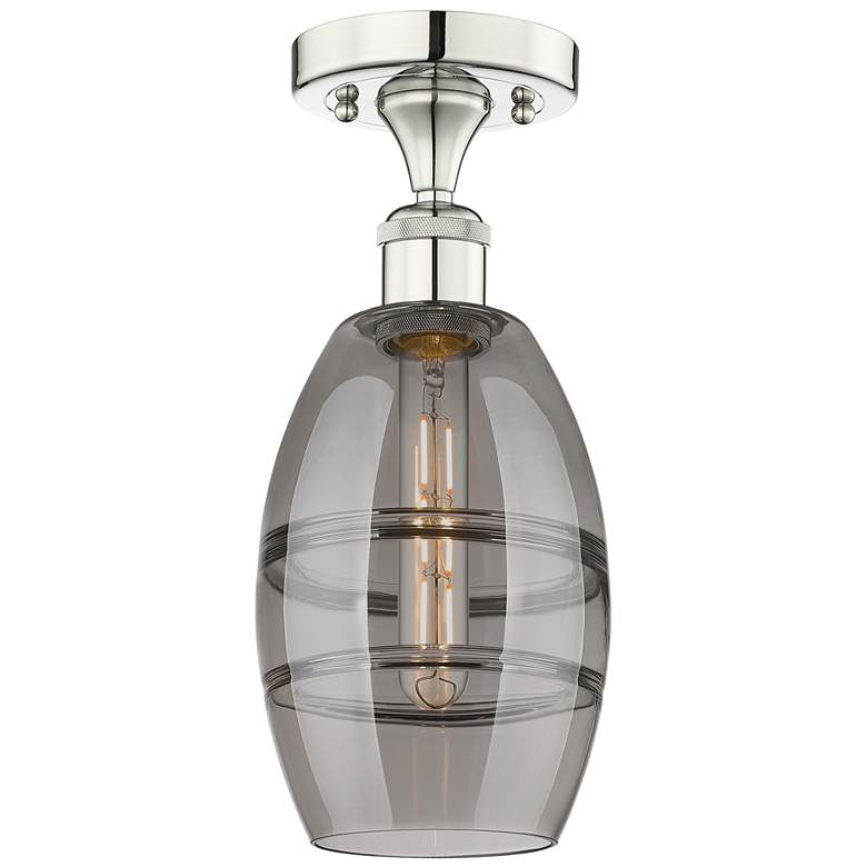 Image 1 Edison Vaz 5.88" Wide Polished Nickel Semi-Flush Mount w/ Light Smoke