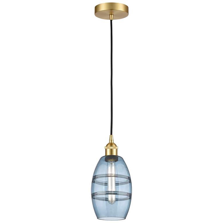 Image 1 Edison Vaz 5.88" Wide Satin Gold Corded Mini Pendant w/ Princess Blue