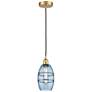 Edison Vaz 5.88" Wide Satin Gold Corded Mini Pendant w/ Princess Blue