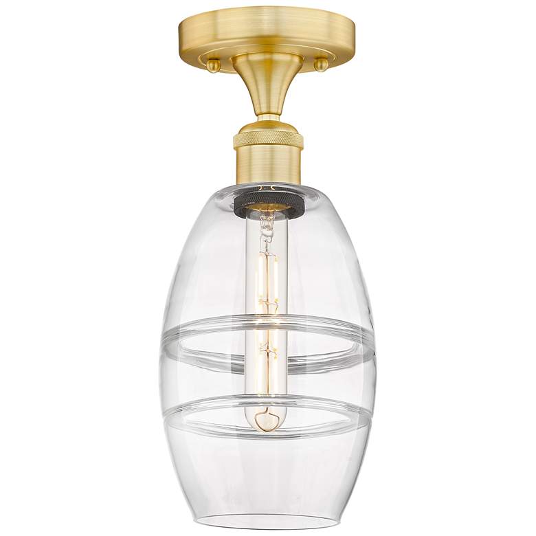 Image 1 Edison Vaz 5.88" Wide Satin Gold Semi-Flush Mount With Clear Shade