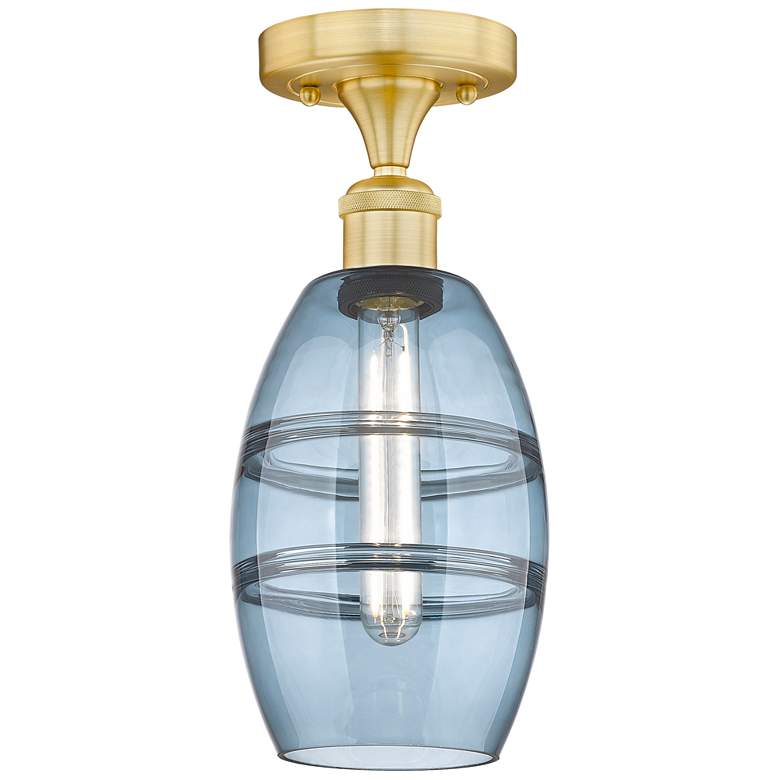 Image 1 Edison Vaz 5.88" Wide Satin Gold Semi-Flush Mount With Princess Blue S