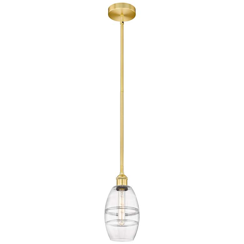 Image 1 Edison Vaz 5.88" Wide Satin Gold Stem Hung Mini Pendant With Clear Sha