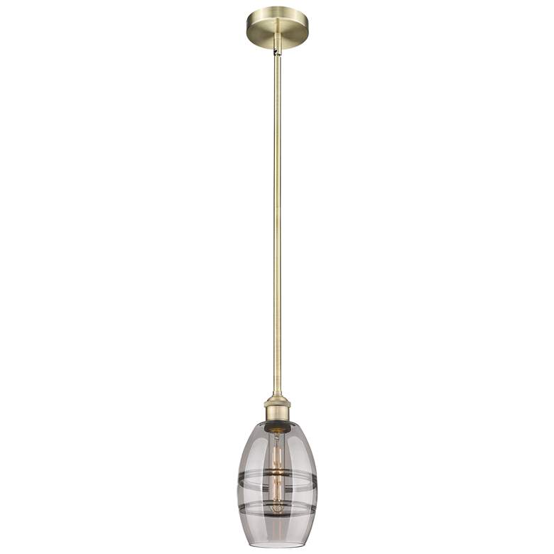 Image 1 Edison Vaz 5.88"W Antique Brass Stemmed Mini Pendant w/ Light Smoke Sh
