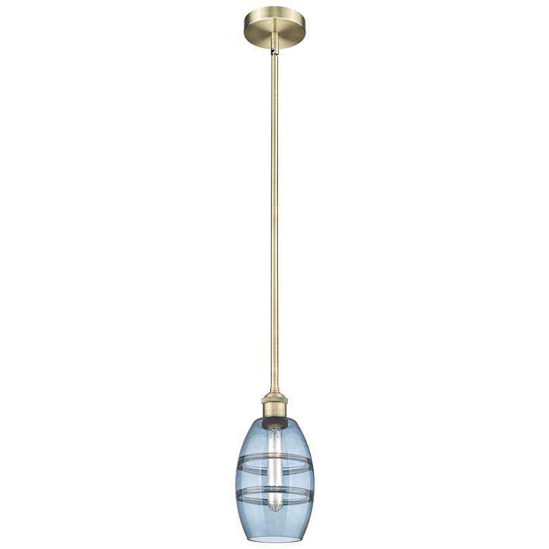 Image 1 Edison Vaz 5.88"W Antique Brass Stemmed Mini Pendant w/ Princess Blue