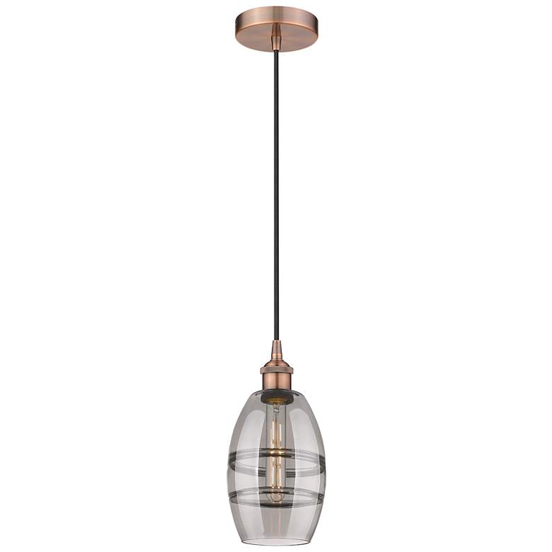 Image 1 Edison Vaz 5.88"W Antique Copper Corded Mini Pendant w/ Light Smoke Sh