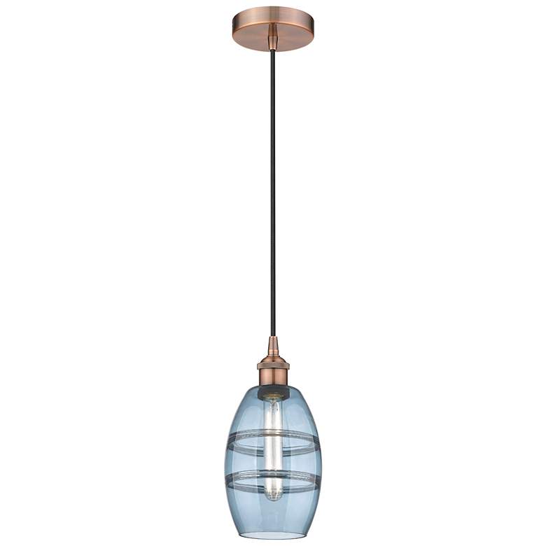 Image 1 Edison Vaz 5.88"W Antique Copper Corded Mini Pendant w/ Princess Blue