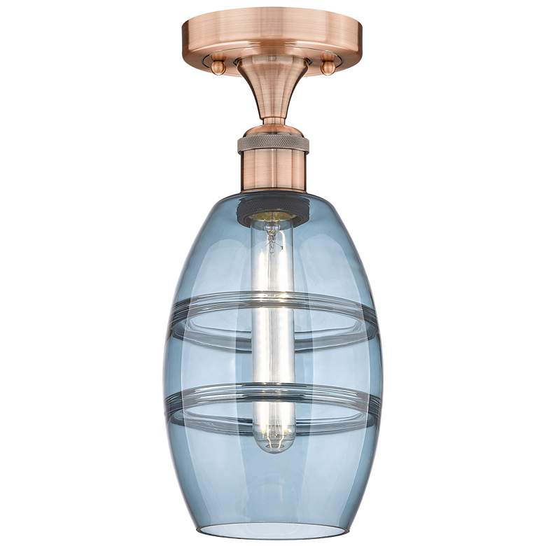 Image 1 Edison Vaz 5.88"W Antique Copper Semi-Flush Mount w/ Princess Blue Sha