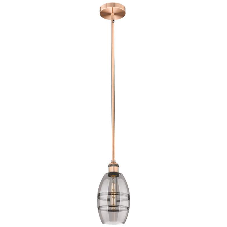 Image 1 Edison Vaz 5.88"W Antique Copper Stemmed Mini Pendant w/ Light Smoke S