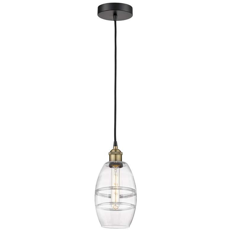 Image 1 Edison Vaz 5.88"W Black Antique Brass Corded Mini Pendant w/ Clear Sha