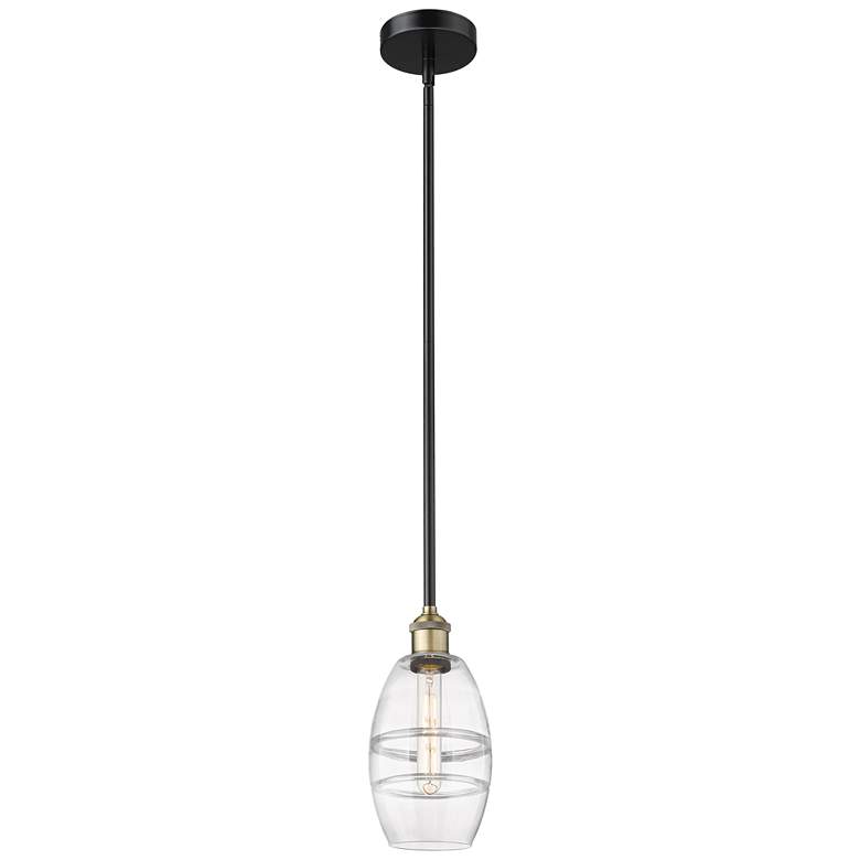Image 1 Edison Vaz 5.88"W Black Antique Brass Stemmed Mini Pendant w/ Clear Sh