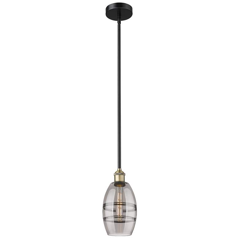Image 1 Edison Vaz 5.88"W Black Brass Stemmed Mini Pendant w/ Light Smoke Shad