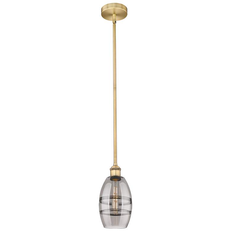 Image 1 Edison Vaz 5.88"W Brushed Brass Stemmed Mini Pendant w/ Light Smoke Sh