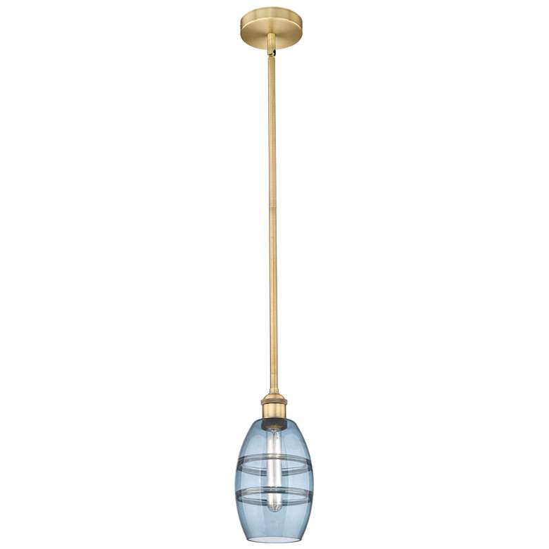 Image 1 Edison Vaz 5.88"W Brushed Brass Stemmed Mini Pendant w/ Princess Blue
