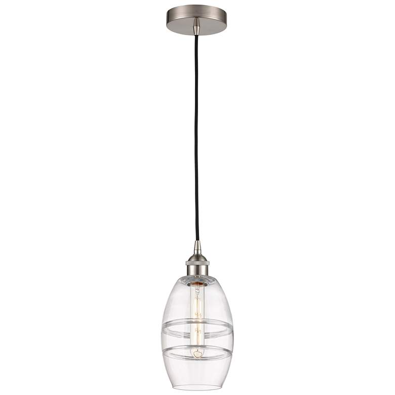 Image 1 Edison Vaz 5.88"W Brushed Satin Nickel Corded Mini Pendant w/ Clear Sh