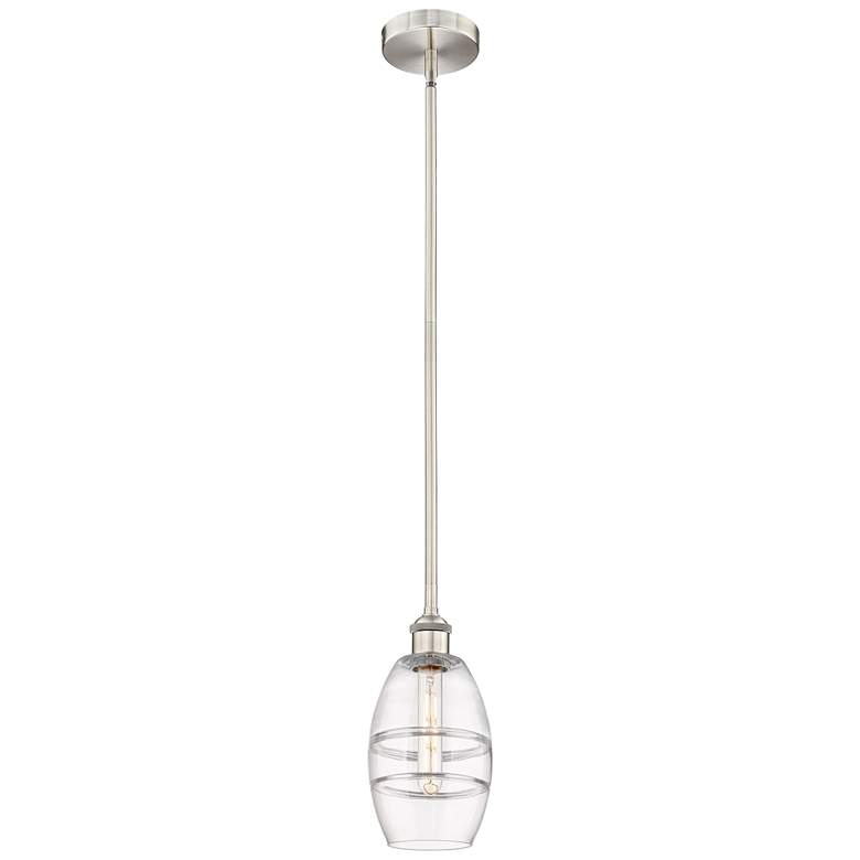 Image 1 Edison Vaz 5.88"W Brushed Satin Nickel Stemmed Mini Pendant w/ Clear S