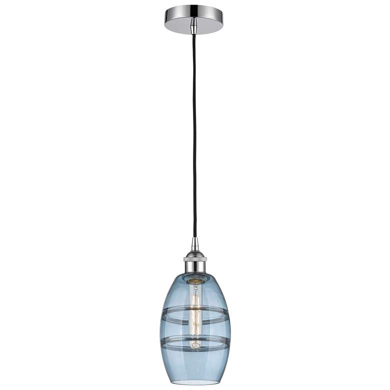 Image 1 Edison Vaz 5.88"W Chrome Corded Mini Pendant w/ Princess Blue Shade