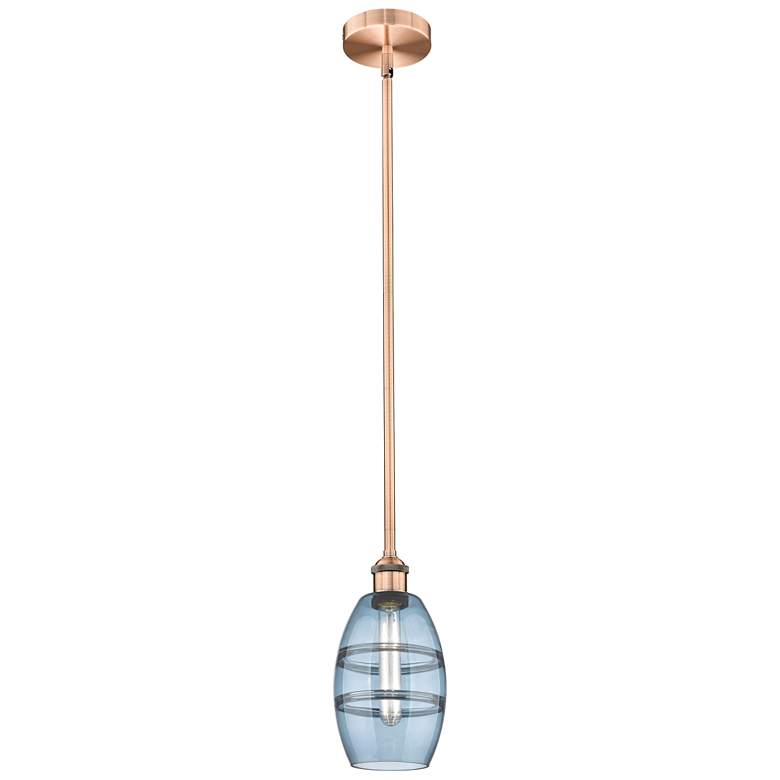 Image 1 Edison Vaz 5.88"W Copper Stemmed Mini Pendant w/ Princess Blue Shade