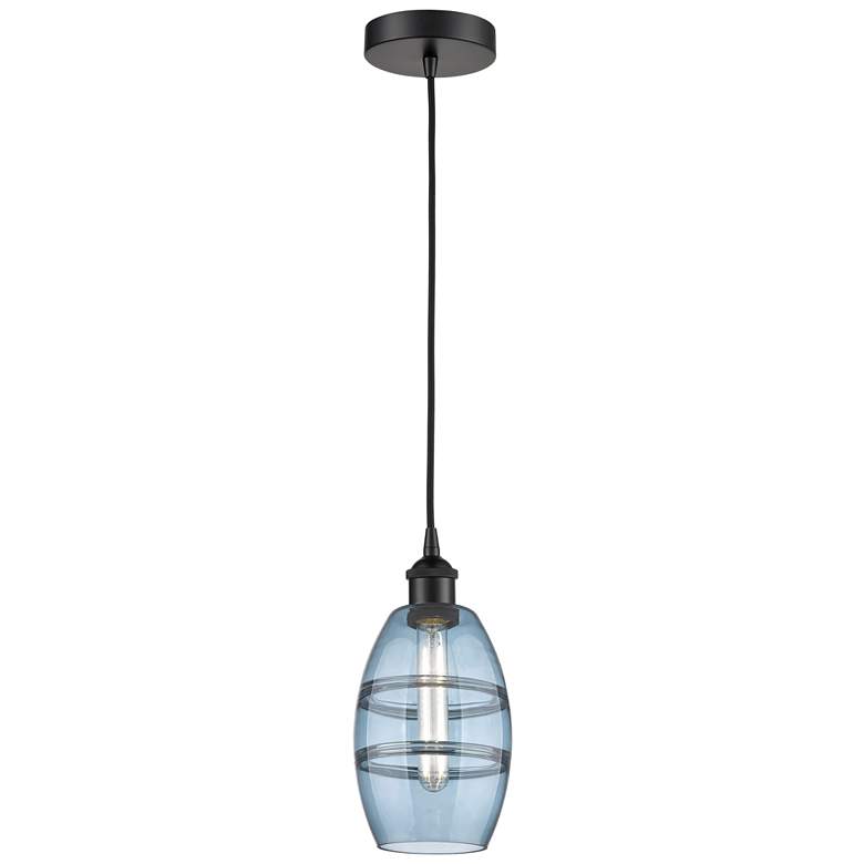 Image 1 Edison Vaz 5.88"W Matte Black Corded Mini Pendant w/ Princess Blue Sha