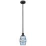 Edison Vaz 5.88"W Matte Black Stemmed Mini Pendant w/ Princess Blue Sh