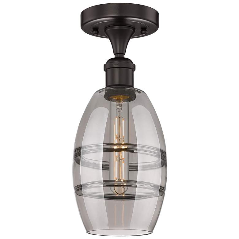 Image 1 Edison Vaz 5.88"W Oil Rubbed Bronze Semi-Flush Mount w/ Light Smoke Sh
