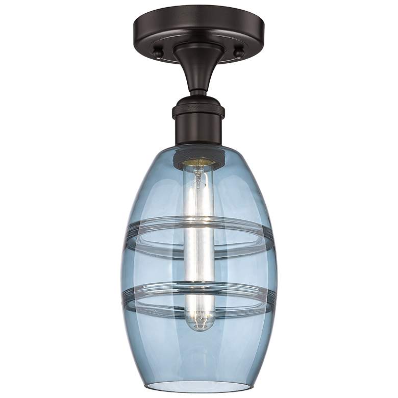 Image 1 Edison Vaz 5.88"W Oil Rubbed Bronze Semi-Flush Mount w/ Princess Blue